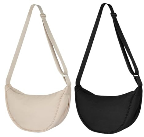 Aucuu Borsa a Tracolla in Nylon, Borsa a Tracolla da Donna in Tinta Unita, Borsa a mezzaluna per Donne, Borsa a Spalla con Tracolla Regolabile, Messenger Crossbody Bag per Shopping Viaggio