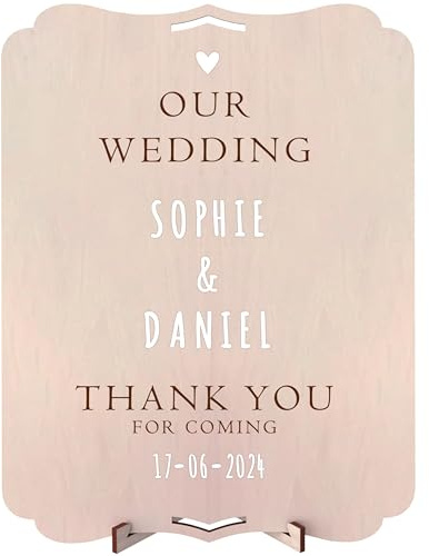 nagu® Hochzeit | Personalisierte Holztafel Willkommen 30x22 cm | Poster mit Buchstaben & Zahlen Aufklebern | Photobooth Hochzeit | Deko mit Tischständer & Aufhängeloch