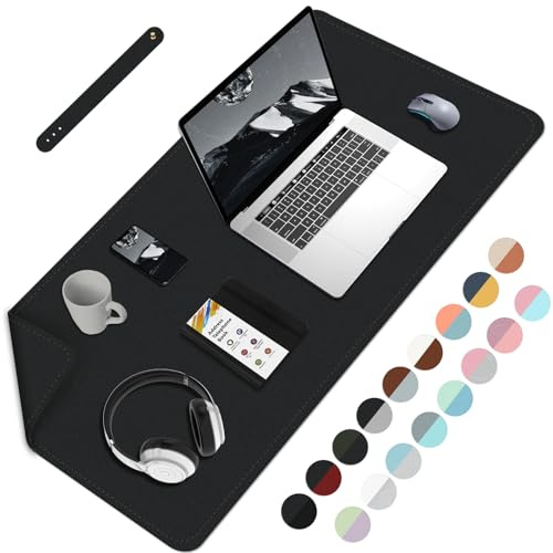 Doppelseitige PU Leder Schreibtischunterlage in Schwarz - Große Wasserdichte Mauspad für Tastatur und Maus, 80cmx 40cm