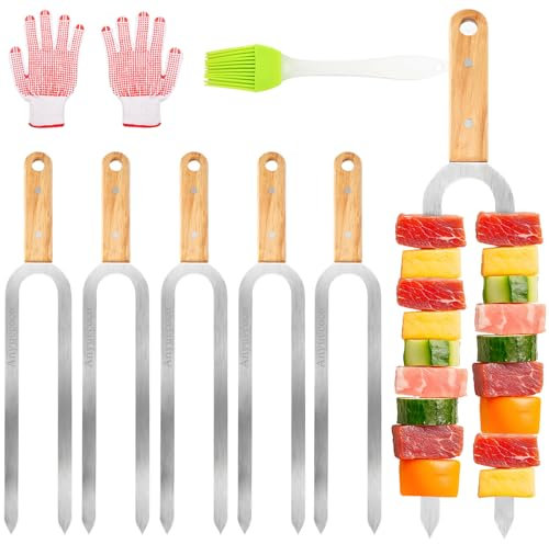 Anyuecoco Spiedini per kebab per grigliare, 6 pezzi, 43,2 cm, spiedini a doppia punta per spiedini in acciaio inox, spiedini piatti in metallo, perfetti per carne, pollo, salsicce, verdure, frutti di
