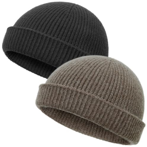 vidsel Cappello da pescatore in lana sottile, per uomo e donna, autunno inverno, berretto a maglia corta con risvolto alla moda, berretto da pesca con teschio, berretto da orologio