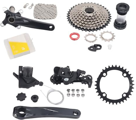 Groupe 9 Vitesses, Roue à Manivelle en Alliage D'aluminium avec Levier de Changement de Vitesse, Dérailleur Arrière pour Vélos de Groupe D9 Vitesses (Plateau 34T)