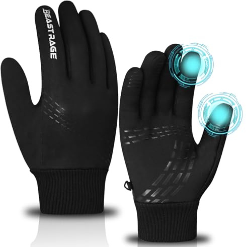 BEAST RAGE Gants de Cyclisme pour Enfants,Gant de Sport imperméables et Thermiques pour garçons et Filles,Gants Chauds d'hiver,Coupe-Vent,écran Tactile (Noir, L)