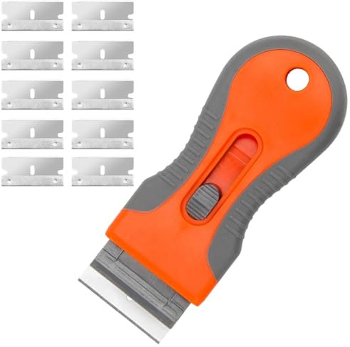 1 pezzo Raschietto da cucina in ceramica, raschietto per vetri con 10 lame di ricambio in metallo per vernice, adesivi, adesivi per parabrezza, fornelli, finestre