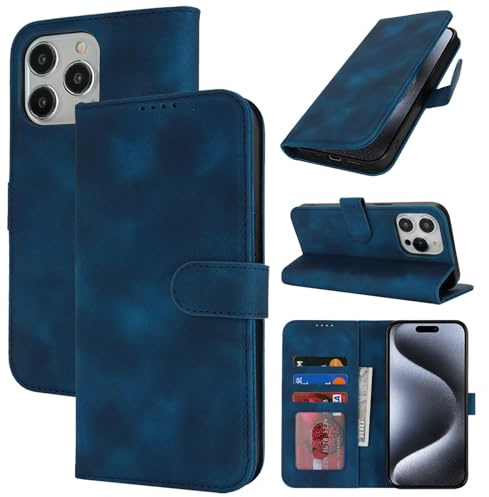 Zouzt Hülle für iPhone 15 Pro Max (6,7), Premium PU Leder, Vintage Blau | Handyhülle mit Kartenfächern, Magnet Klapp Schutzhülle, Stoßfeste TPU-Innenhülle, Frauen Männer, Leather Wallet Phone Case