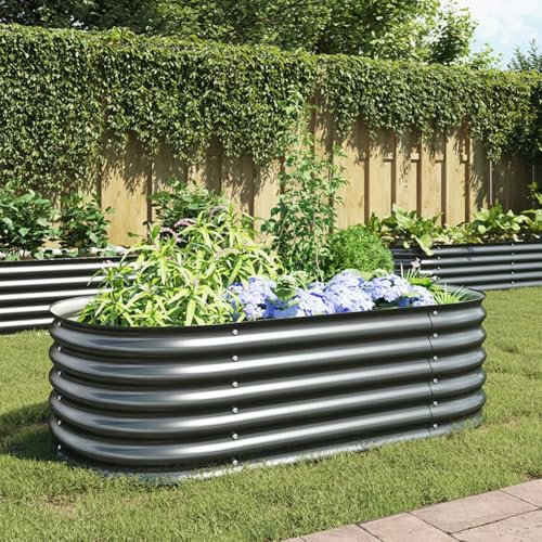 Xichuzi Garten-Hochbeet 160x80x44 cm Verzinkter Stahl Grau, Palettenrahmen, Hochteich, Gemüsebeet, Kräuterregal Balkon, Blumenbeet, Kräuterspirale, Tomatenbeet, Pflanzhochbeet - 45529