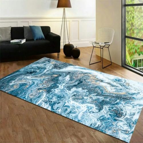 ROSURUG Tisch Deko Tischdeko 200X300CM Wohnzimmer Teppich Sprühmuster Design Schalldämmung feuchtigkeitsbeständig kann für viele Jahre verwendet Werden Bürodeko Orientteppich blau
