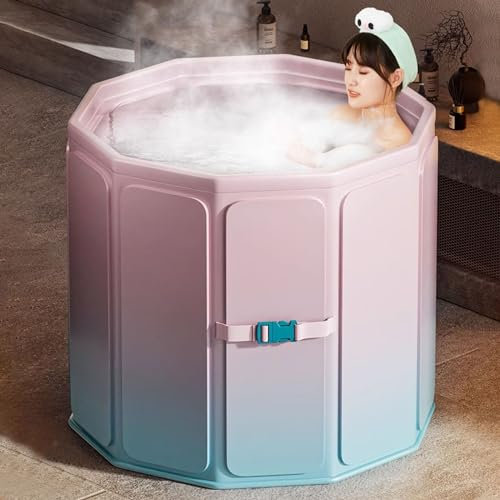 Vasca da bagno pieghevole per adulti, facile da installare, non gonfiabile, portatile e autoportante, ideale per bagni caldi e freddi, colore blu sfumato, 3 secondi, apertura e chiusura