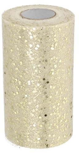 PATIKIL Tulle Tessuto Rotoli, 15 cm x 45 Metri Rotolo Tessuto Tulle Luccicante Nastro Rete Paillettes Per DIY Gonna Tutu Artigianato Decorazioni Matrimonio Feste, Beige-Oro