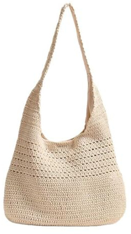 YayaVrillant Geflochtene Tasche Strohtasche Für Damen Summer Stroh Handtasche Strandtasche Schultertasche Boho Korbtasche Tote Bag Basttasche Groß Gewebte Tasche Shopper Tasche Straw Bag (Beige)