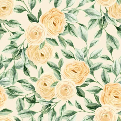 Skyblur Papier peint floral vintage beige fleurs papier peint fleurs papier peint motif salon papier peint vinyle autocollant mural 260 cm x 44,5 cm chambre à coucher idées papier peint jaune