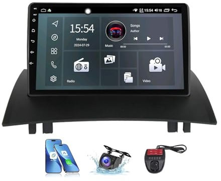Genérico Radio Android 13 de 9 y 2 DIN para Renault Megane 2 (2002-2009) - CarPlay inalámbrico 4G, navegación GPS, Radio DSP FM RDS Dab+, Bluetooth, WiFi, SWC y DVR incluidos