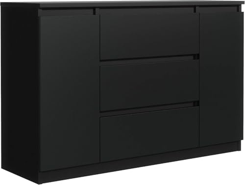 meble masztalerz Kommode 70, 3 Schublade 2 Türen, Schwarz | Kommodenschrank 39x140x78, 2 cm, Moderne Schubladenschrank, Sideboard für Wohnzimmer, Flur & Schlafzimmer