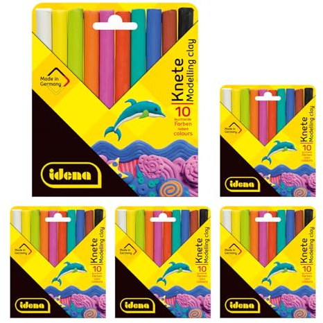 Idena 90386-Juego 50 Colores, 5 Cajas de cartón con 10 barritas de plastilina Cada una, diversión para los niños modelando, Multicolor, Set Berlin 619064-5