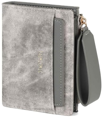 RRANCharltu Portemonnaie Damen klein,Mini Geldbörse PU-Leder,Grau | Kleiner Geldbeutel Damen,Reißverschluss-Armband,Portmonee Kunstleder,Münzfach,ID-Fenster,Abnehmbares Kartenfächer,Tragbar