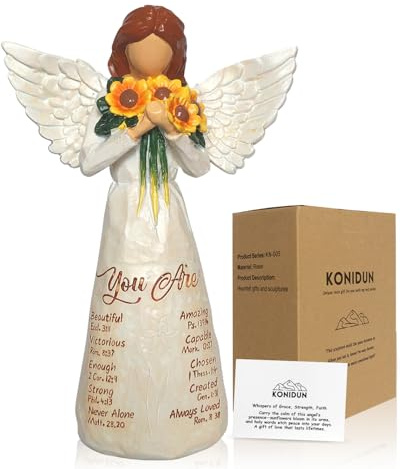 KONIDUN Sunflower Gifts for Women, Sunflower Angel Statue with Bible Verse, Christian Gift fo Mother, Baptism Gift for Girl, Resin Sculpture Figurine for Shelf, Mantel, Church, Tabletop Decor