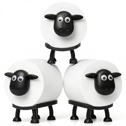 3Pcs Sheep Toilet Roll Holder, Funny Freestanding Bathroom Tissue Storage Stand, 3D Printed Novelty Tissue Organizer, Easy Assembly, for Bathroom, Shower Room, Kitchen, Bedroom