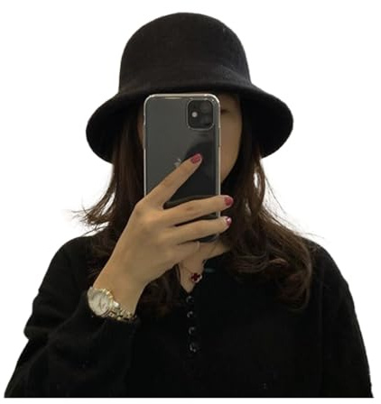 Qiantull Sombrero de campana de invierno para mujer, sombrero de pescador, gorro de invierno, gorro de punto, gorro de invierno, gorro de fieltro, vintage, gorro de lana para mujeres y niñas, Negro