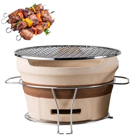 Griglia for barbecue portatile, griglia in stile giapponese dal design rotondo, griglia da campeggio, picnic for uso interno, tavolo da pranzo da giardino(17x11.5cm)