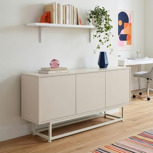 [en.casa] Lowboard Boxholm mit 3 Türen 120x30x55 cm Sandfarben | Sideboard, Wohnzimmerschrank, Push-to-Open Kommode, Metallgestell, verstellbar, für Wohnzimmer, Esszimmer, Büro, Flur