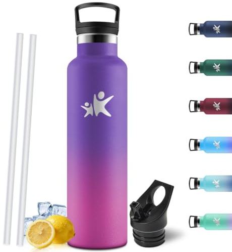 Motswedi Trinkflasche Edelstahl 1l, Doppelwandige Insulated, Thermosflasche, Auslaufsicher, Trinkflasche mit Strohhalm, Isolierflasche, Wasserflasche, für Gym, Fahrrad, Wandern, Tiefes Lila& Rosenrot