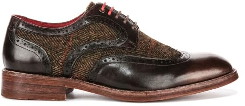 Scarpe da uomo in pelle marrone in tweed brogue vintage wingtip derby, Marrone, 45 EU