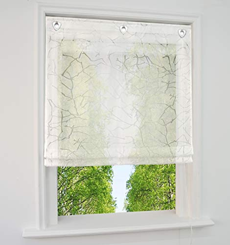 Ösenrollo mit U-Haken Burnt-Out Technology Raffrollo Voile Halbtransparent Vorhang (BxH 80x140cm, Weiß)
