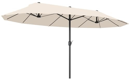Outsunny 4.6m Large Garden Parasol Double-Sided Sun Umbrella Patio Market Canopy Shade Outdoor Beige- NO BASE