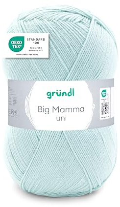 Gründl ull Big Mamma Uni – 1 nystan 400 g/1040 m – stickgarn – virkgarn – 100% polyakryl – mjuk och enkel skötsel – nåltjocklek 3,5–4,5 – mynta