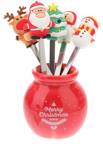 HEMOTON 6 Pcs Obstgabeln Weihnachten Schneemann Rentier Weihnachtsmann Wiederverwendbar Umweltfreundlich Abendessen Dessert Lebensmitteln Besteck Geburtstag Festival Kuchendekoration