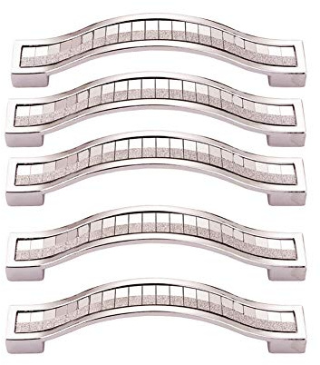 BOZONLI 5pcs Rhinestone Crystal Wardrobe Handles Europe Style Zinc Alloy Furniture Door Pull Handle for Kitchen Cabinet Cupboard Dresser Knobs (96mm, Silver)