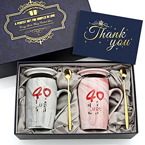 40 Anni di Essere Mr Right e Mrs Always Right Regali di Nozze per Coppie Genitori Nonni - Set di Tazze da Caffè in Ceramica di Natale, Regali di Compleanno per Lui (14 Once)