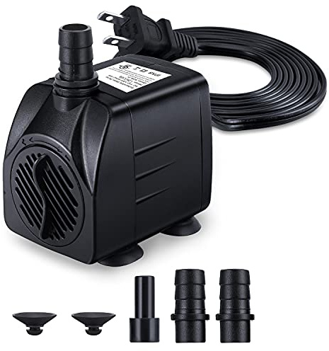 CWKJ Fountain Pump, 160GPH(10W 600L/H) Submersible Water Pump, Durable Outdoor Fountain Water Pump with 7.2ft（2.2m）Power Cord, 3 Nozzles for Aquarium, Pond, Fish Tank, Water Fountain Pump