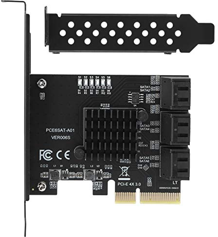 ASHATA PCIe SATA 3.0-kort, PCI-E Till 6-portars SATA 3.0-expansionskort PCI Express SATA-adapter med Ram, för Hårddisk/Optisk Enhet/SSD SSD-enhet