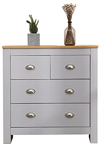 Kingwudo® Wooden Sideboard Cupboard Chest of Drawers 2+2 Drawers Cabinet Multi-Storage Unit Modern Living Room Bedroom79X35X81CM,Grey