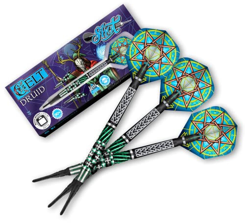 Shot Darts Soft Tip, Celt Druid (18g/20g), 90% Tungsten Barrel, Center Weighted, Handcrafted Professional Dart Set & Flights Made in New Zealand, Plastic Tip for Electronic Dartboard