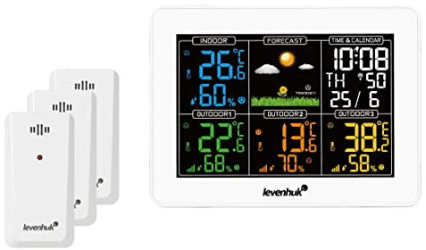 Estación Meteorológica Digital Inalámbrica Levenhuk Wezzer PLUS LP60 con 3 Sensores Remotos, Termómetro, Higrómetro, Reloj y Calendario