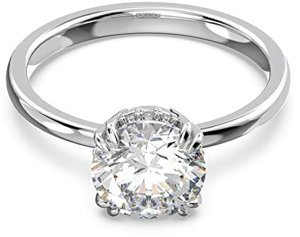 Swarovski Stilla Cocktailring, Rhodinierter Damenring mit Strahlenden Swarovski Kristallen