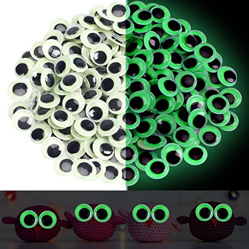 UPINS 300Pcs Googly Wiggle Eyes Self Adhesive, Glowing in Dark Eyes for Crafts Sticker 10 mm Sparkle Wiggle Eyes Suitable for Handicrafts DIY Halloween Christmas