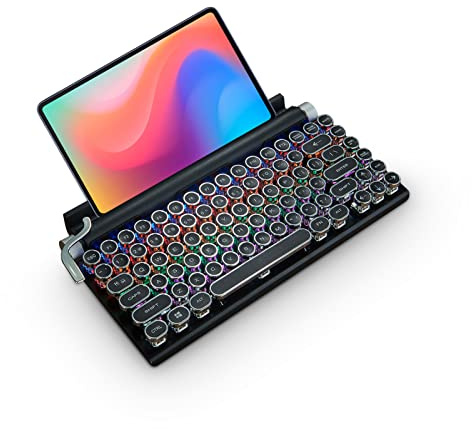 Gugxiom Retro tastiera macchina da scrivere, LED/luce bianca retroilluminazione Bluetooth 5.0 Retro tastiera Bluetooth, ricaricabile 83 tasti Retro tastiera meccanica per Windows, Linux, iOS, Android