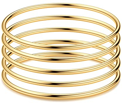 JeweBella 5 Pièces Armreif Armband Damen Edelstahl Dünnes Armreif Stil Glatt Poliert Armband Silber/Gold Stapelbar Set für Damen Frauen 3MM