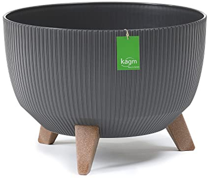 KAGM Blumentopf, Pflanzschale mit Füßen, runde Blumenschale, Blumenkübel, Pflanzkübel für Balkon, Wohnzimmer Ø 28,5 cm Anthrazit