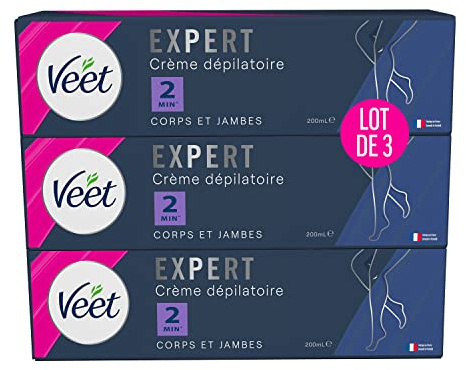VEET Expert Enthaarungscreme, für hartnäckige Haare – Körper & Beine – Wirkt in 2 Minuten – 3 x 200 ml