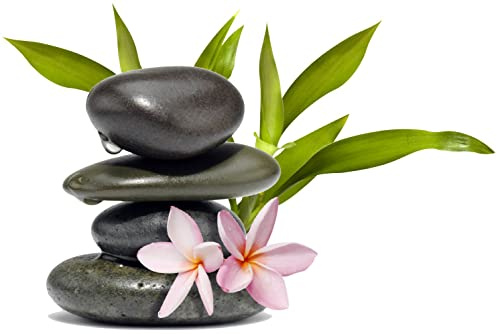 Sticker Mural Zen Galets et Fleurs – Décoration Murale Autocollante – Style Nature & Spa – Idéal pour Salle de Bain, Salon, Chambre, Massage, Bien-Être 30x20cm