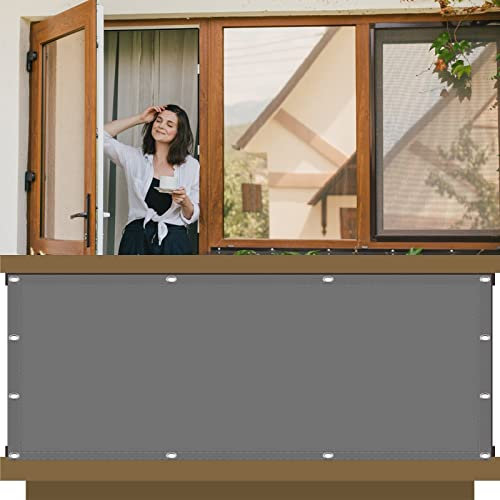 Balkonbespannung 100 x 1000 cm Ohne Bohren Windschutz Baldachin PB2 PES 100% Polyester für Seite den Balkon Garten Terrasse, Hellgrau