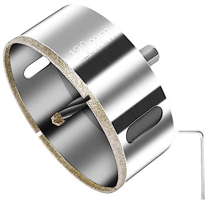 flintronic 120mm Sega a Tazza Diamantata,Punta Diamantata con Punta di Guida Centrale,Punta da Trapano per Sega a Tazza con Rivestimento Superficiale Diamantato,per Taglio di Vetro/Piastrelle/Marmo