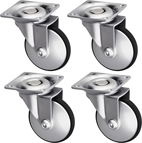 SOTECH 4er Set Design-Möbelrolle LINDAU Ø 50 mm | 30 Kg Tragfähigkeit pro Rolle, 360 Grad drehbar, mit Montageplatte, silbergrau Transportlenkrolle, leise und bodenschonend