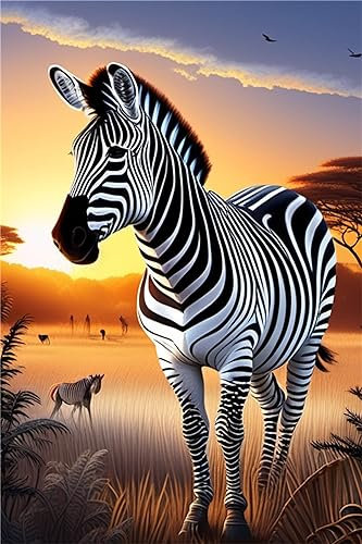 5D Diamond Painting 15x30cm DIY Mosaik Bastelset Kinder Malen Nach Zahlen Diamont Painting Basteln Erwachsene Bastelset, Tier Zebra Diamant Painting Bilder für Home Büro Room Décor Geschenk W-1646