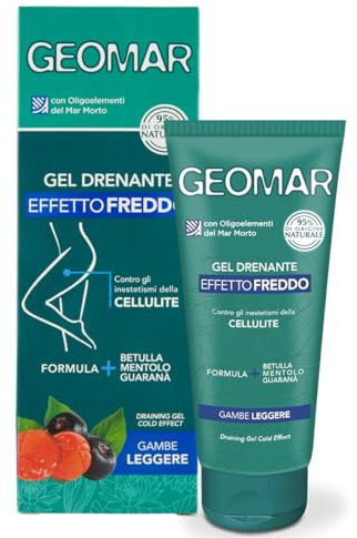 GEOMAR | GEL Drenante Effetto Freddo, contro gli Inestetismi della Cellulite, Regala Gambe Leggere, Ingredienti 95% di Origine Naturale, Made in Italy, 200 ml