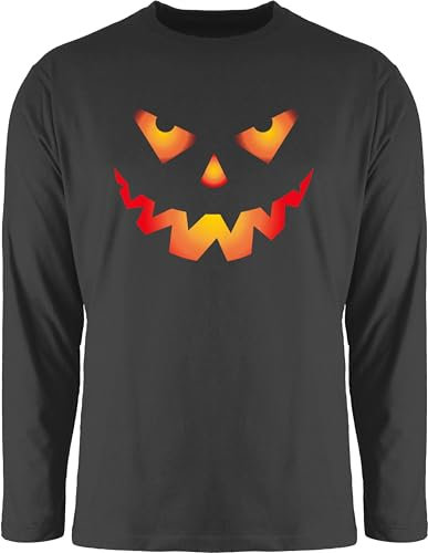 Langarmshirt Herren Langarm Shirt - Halloween Kürbis Gesicht Gruseliger Kürbisgesicht Gruselig Böse - XXL - Schwarz - Longsleeve t-Shirt lustig Haloween Outfits kürbisgesichter Oberteil t
